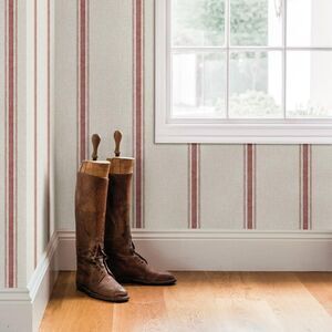 Linette Burnt Sienna Fabric Stripe Paper Pre-Pasted Wallpaper Roll 56.4 Sq. Ft.